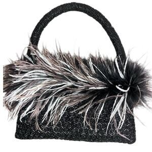 Y2K Beaded Feather Glam Mini Evening Bag Party Whimsigoth Statement Event